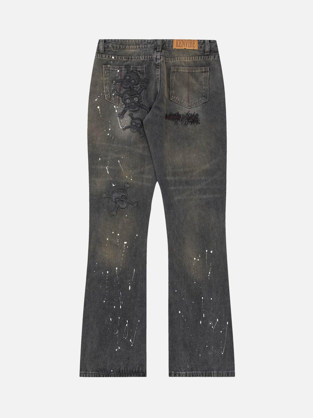 Makersluxe® - Leather Skull Splash Ink Micro-flared Jeans
