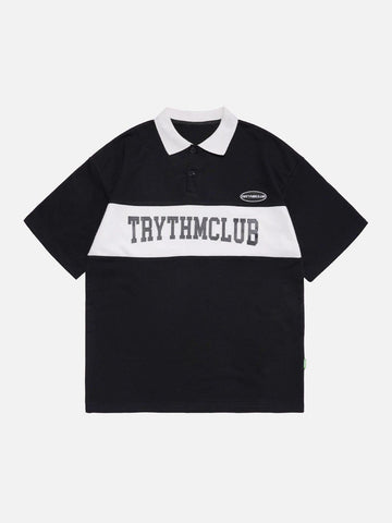 Makersluxe® - Letter Print Polo Collar Tee