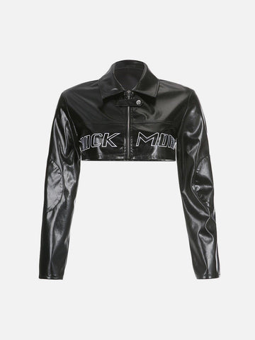 Makersluxe® - Lettering Embroidery PU Fold-over Jackets