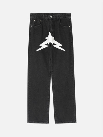 Makersluxe® - Lightning Pentagram Print Straight Jeans - 1922