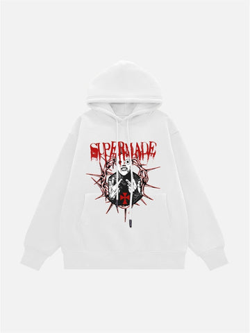 Makersluxe® - Logo Lock Mask Man Print Fleece Hoodie - 1778