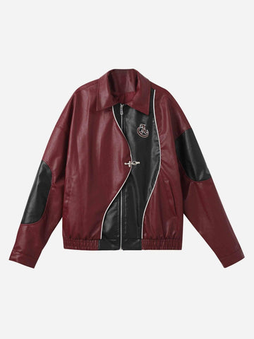 Makersluxe® - Loose Patchwork PU Leather Jacket - 1869