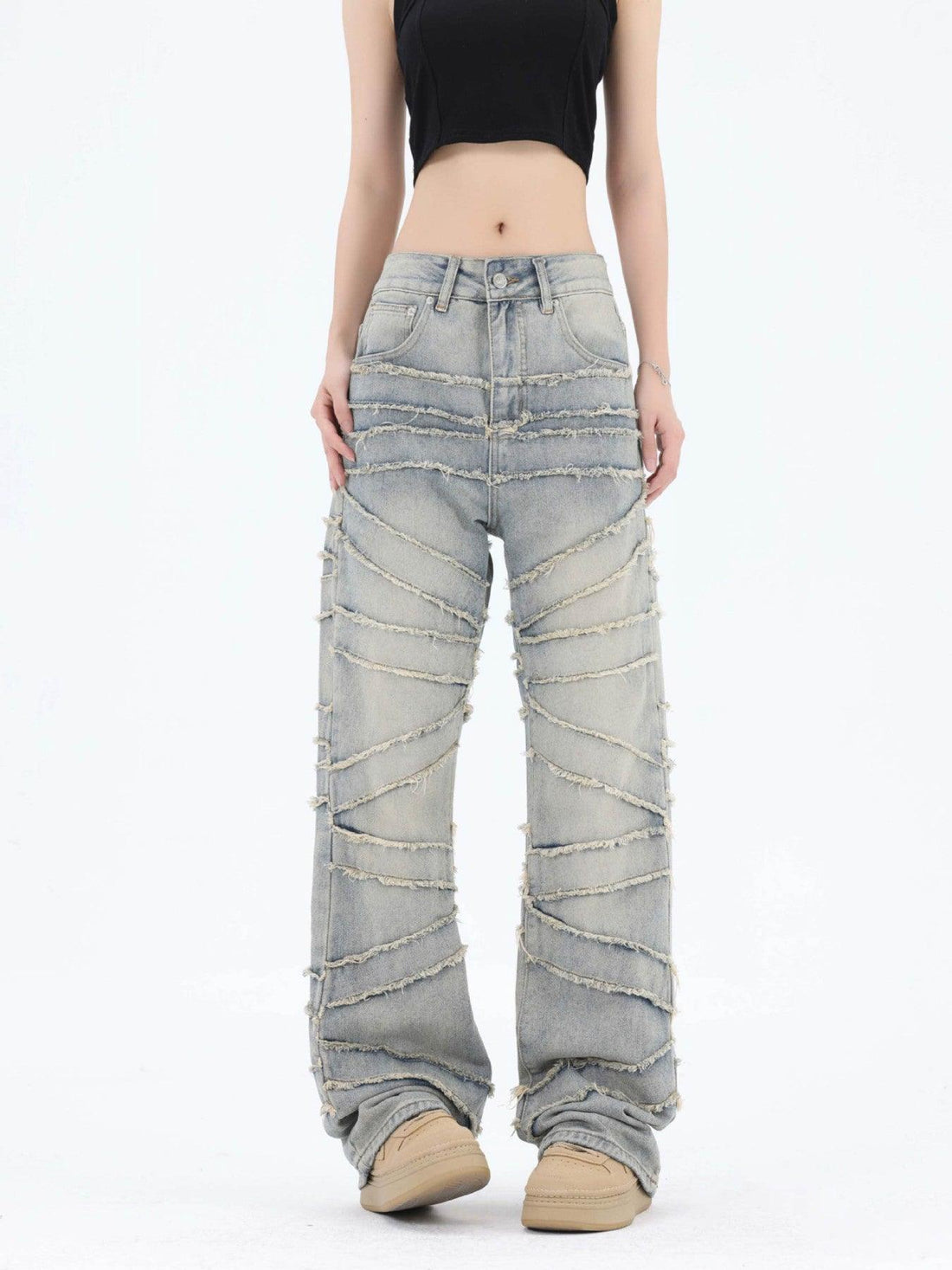 Makersluxe® - Loose Wide Leg Cat Whisker Jeans - 1809