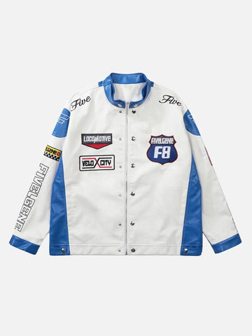 Makersluxe® - Motorcycle PU Leather Stitching Racing Jacket -1370