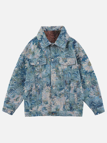 Makersluxe® - Oil Painting Jacquard Flower Denim Jacket -1286