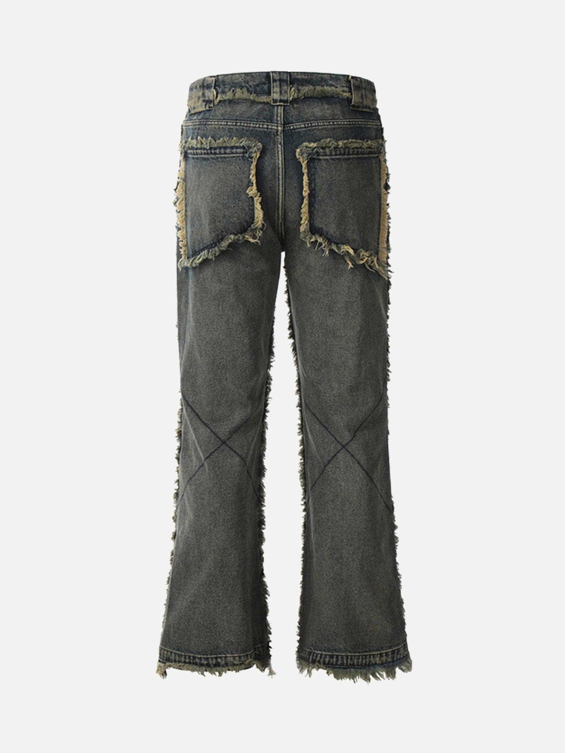 Makersluxe® - Old Raw Hem Straight Leg Micro Flare Jeans - 1960