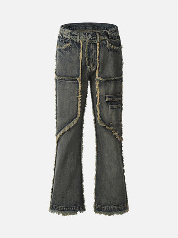 Makersluxe® - Old Raw Hem Straight Leg Micro Flare Jeans - 1960