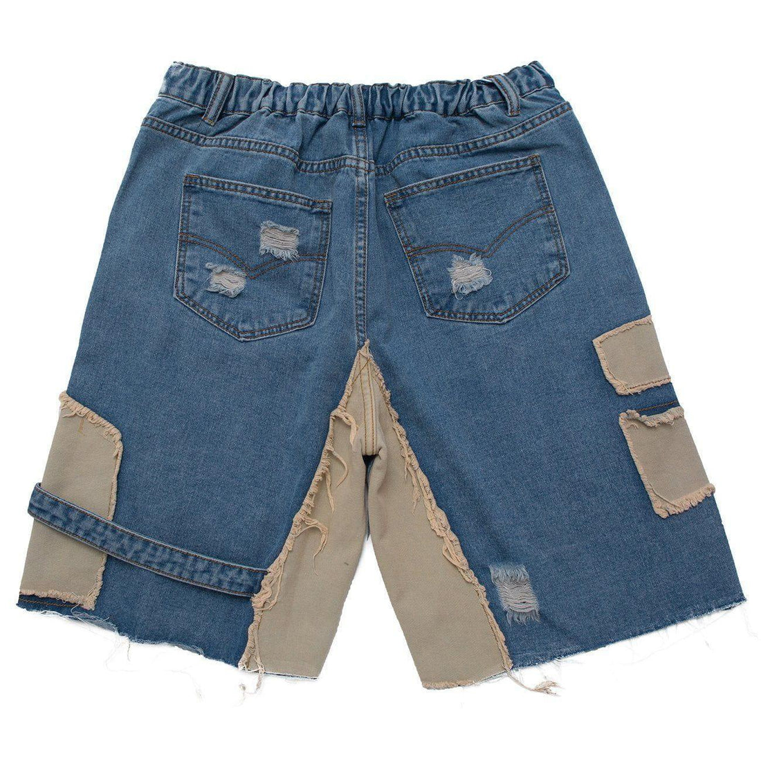 Makersluxe® - Patchwork Irregular Ripped Hole Denim Short -1249