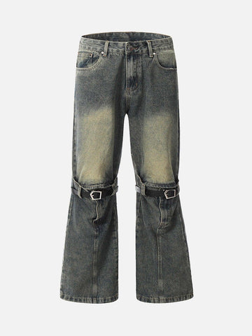 Makersluxe® - Patchwork Tie Design Micro Flare Jeans - 1678