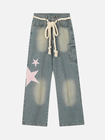 Makersluxe® - Pentagram Embroidered Loose Straight Leg Pants