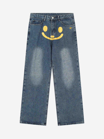 Makersluxe® - Personality Smiley Face Printed Jeans - 1978