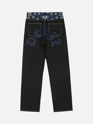 Makersluxe® - Petal Letter Baggy Jeans
