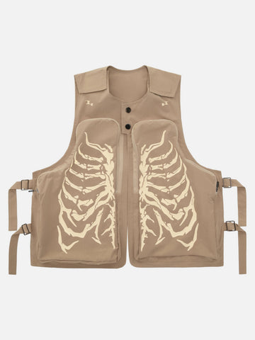 Makersluxe® - Skeleton Print Padded Cargo Vest -1201