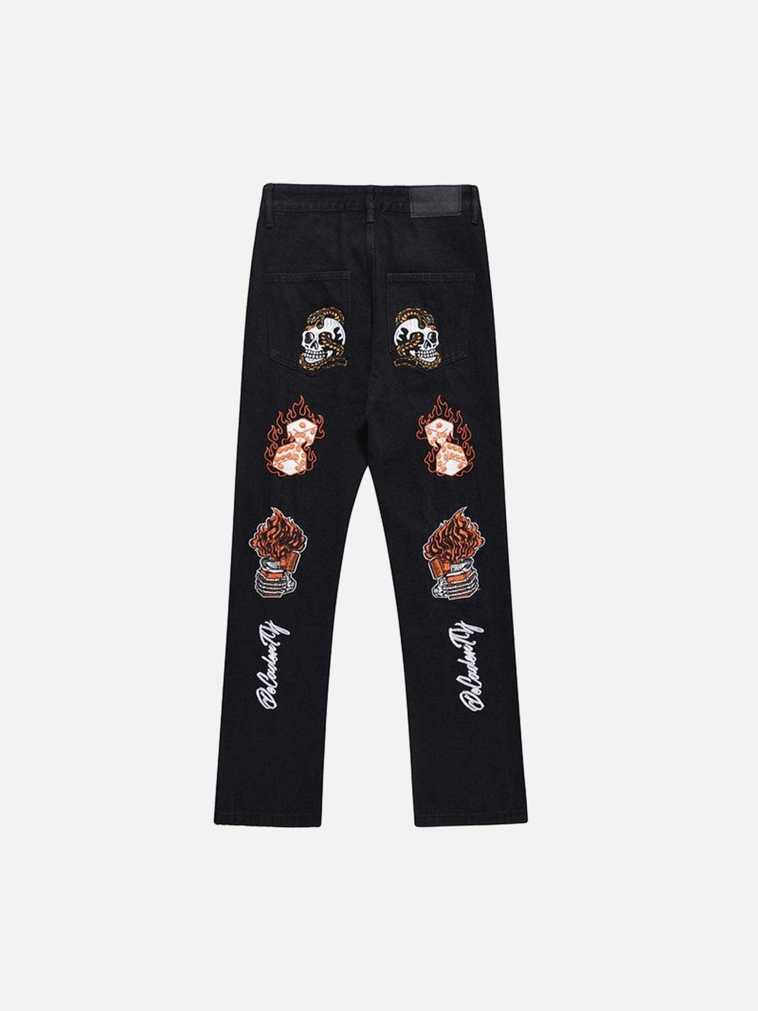 Makersluxe® - Skull Flame Monogram Embroidered Slim Fit Jeans