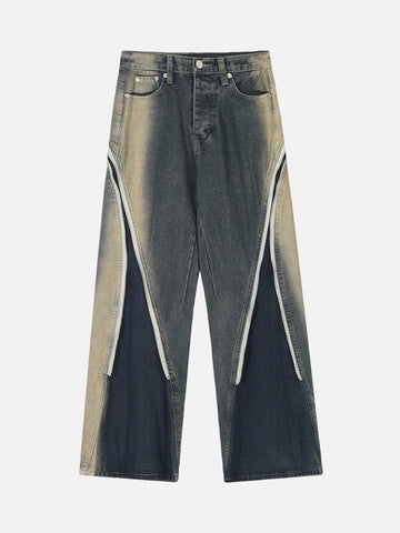 Makersluxe® - Sprayed Gradient Straight Leg Denim Wide Leg Pants