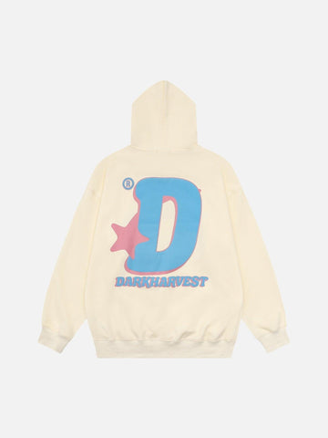Makersluxe® - Star Letter Print Hooded Sweatshirt