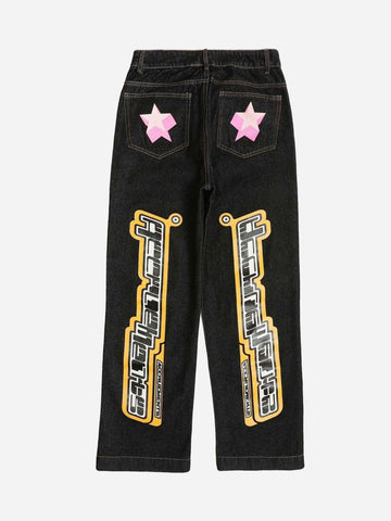 Makersluxe® - Star Letter Print Jeans - 1594