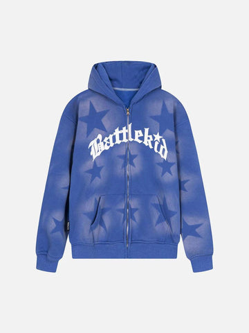Makersluxe® - Star Letter Print Zipper Hoodie Jacket - 1540