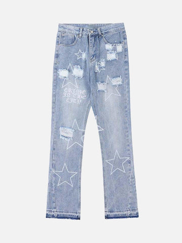 Makersluxe® - Star Print Ripped Jeans - 1741