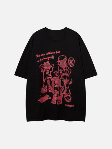 Makersluxe® - Street Hip Hop Cartoon Print Short Sleeve T-Shirt