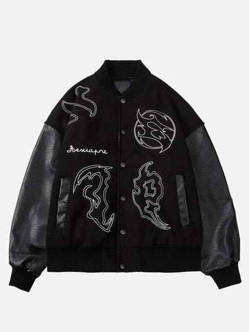 Makersluxe® - Symbol Embroidery PU Leather Racing Jacket -1133