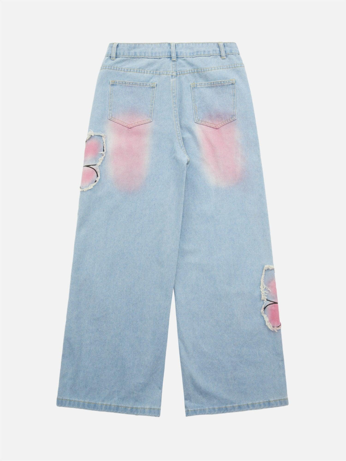 Makersluxe® - Tie-dye Butterfly Embroidered Raw Edge Jeans