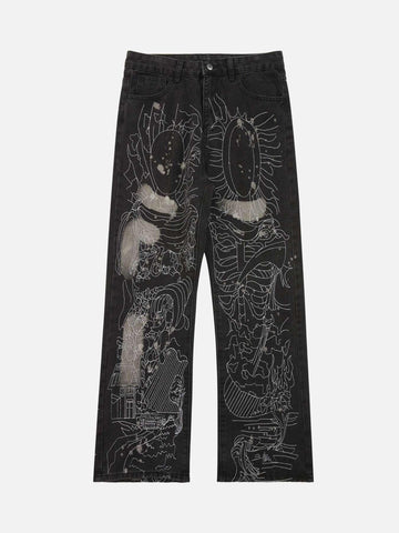 Makersluxe® - Topstitched White Straight-leg Jeans