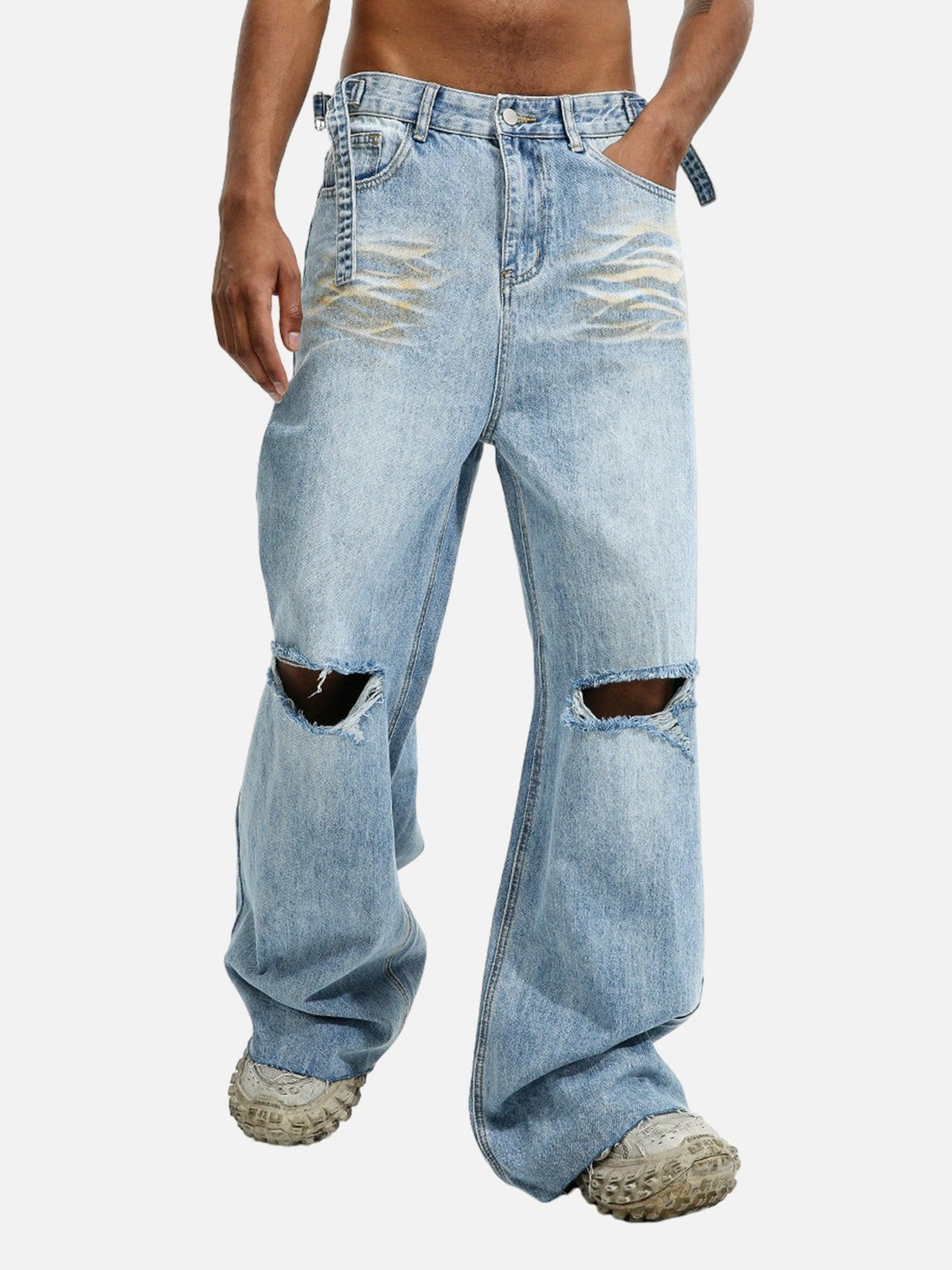 Makersluxe® - Trendy Wide-leg Knee-high Ripped Jeans - 1947