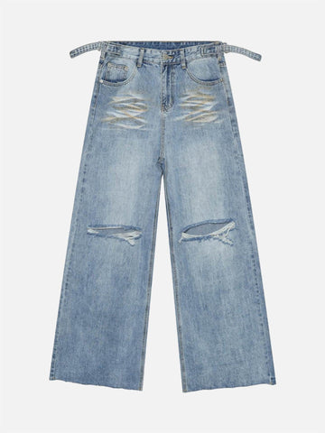 Makersluxe® - Trendy Wide-leg Knee-high Ripped Jeans - 1947