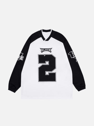 Makersluxe® - V-neck Digital Fabric Embroidered Long Sleeve Sweatshirt - 1684