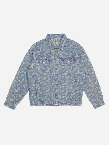 Makersluxe® - Vintage Cashew Flower Baggy Denim Coat