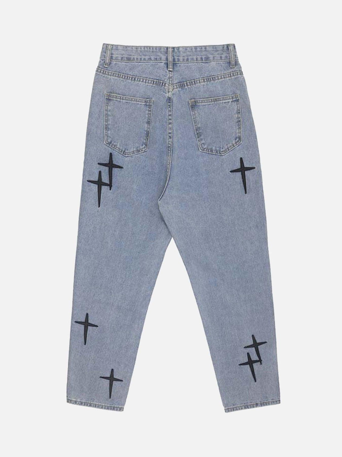 Makersluxe® - Vintage Letter Print Washed Jeans