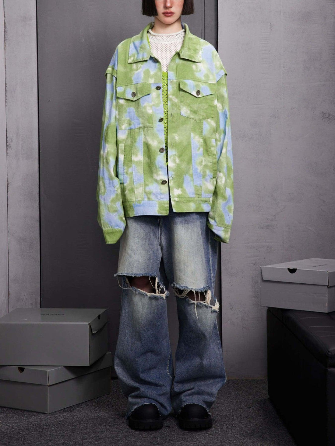 Makersluxe® - Vintage Tie-dye Denim Jacket