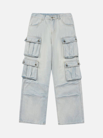 Makersluxe® - Vintage Washed Multi-pocket Work Jeans