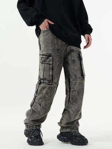 Makersluxe® - Washed And Distressed Multi-pocket Jeans - 1698