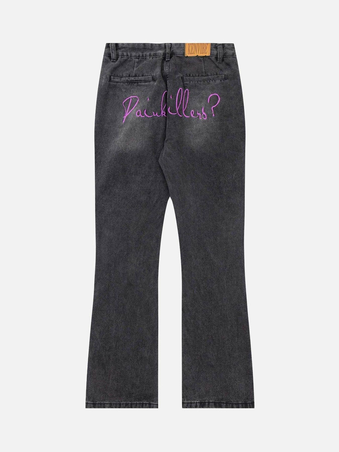 Makersluxe® - Washed Distressed Letter Embroidered Jeans