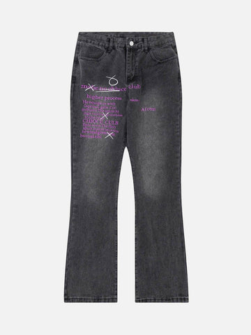 Makersluxe® - Washed Distressed Letter Embroidered Jeans