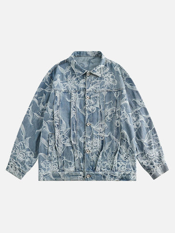 Makersluxe® - Washed Floral Jacquard Denim Jacket - 1896