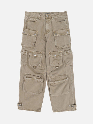 Makersluxe® - Wasteland Style Washed Distressed Thickened Pocket Cargo Trousers - 1926