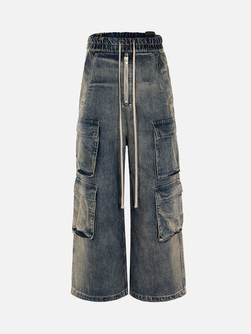 Makersluxe® - Wide Leg Multi-Pocket Straight Leg Loose Jeans - 1666