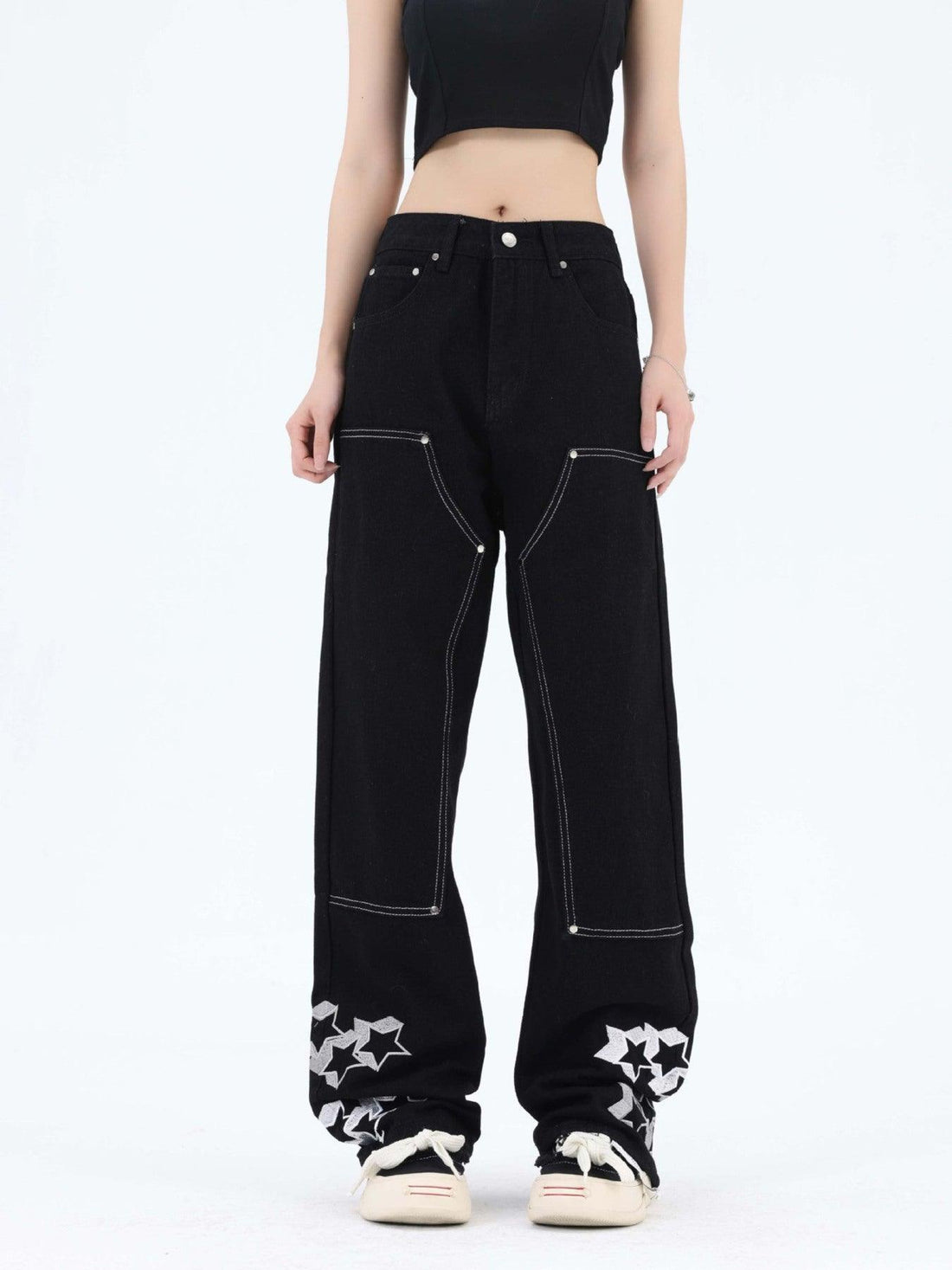 Makersluxe® - Willow Nail Star Embroidered Jeans