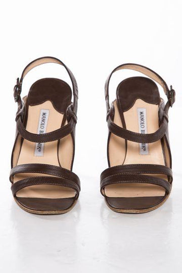 Manolo Blahnik Brown Leather Strap Sandals SZ 36.5 sale