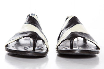 Marsell Black & Ivory Striped Leather Flat Sandals SZ 35.5