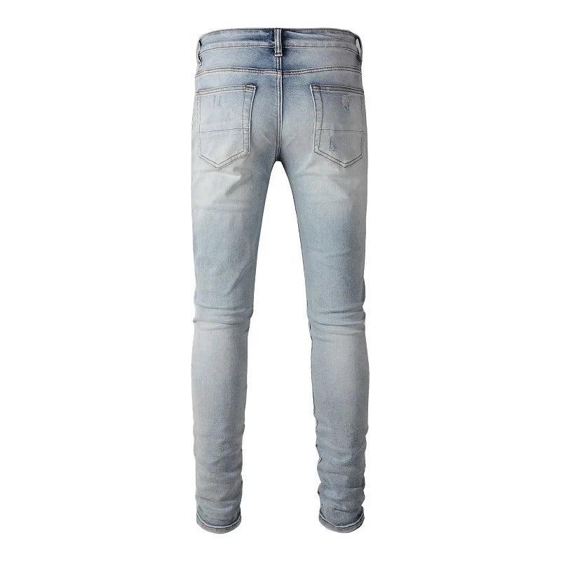 Makersluxe Streetwear Light Blue Ripped Jeans