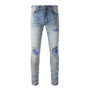 Makersluxe Streetwear Light Blue Ripped Jeans