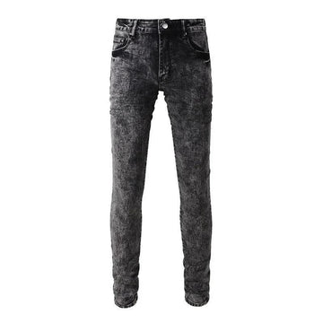 Makersluxe Streetwear Stretch Gray Black Ripped Jeans