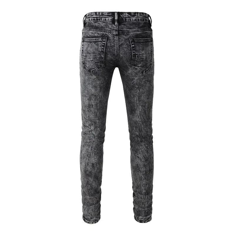Makersluxe Streetwear Stretch Gray Black Ripped Jeans