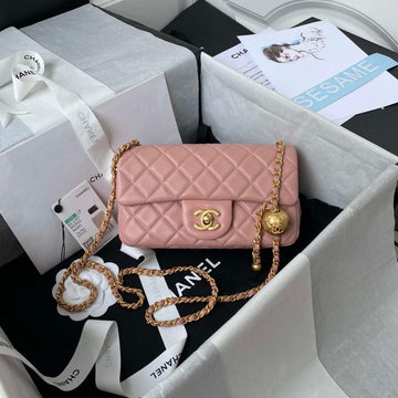 Makersluxe - Mini Flap Bag Lambskin Light Pink Gold