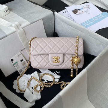 Makersluxe - Mini Flap Bag Lambskin Light Purple Gold