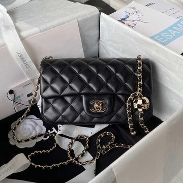 Makersluxe - Mini Flap Bag Football Lambskin Black Gold